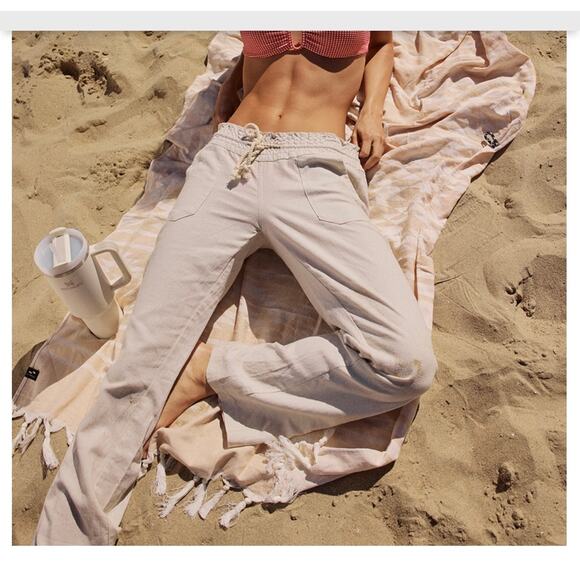 Roxy Khaki Oceanside Flare Drawstring Beach Pants - Picture 8 of 8